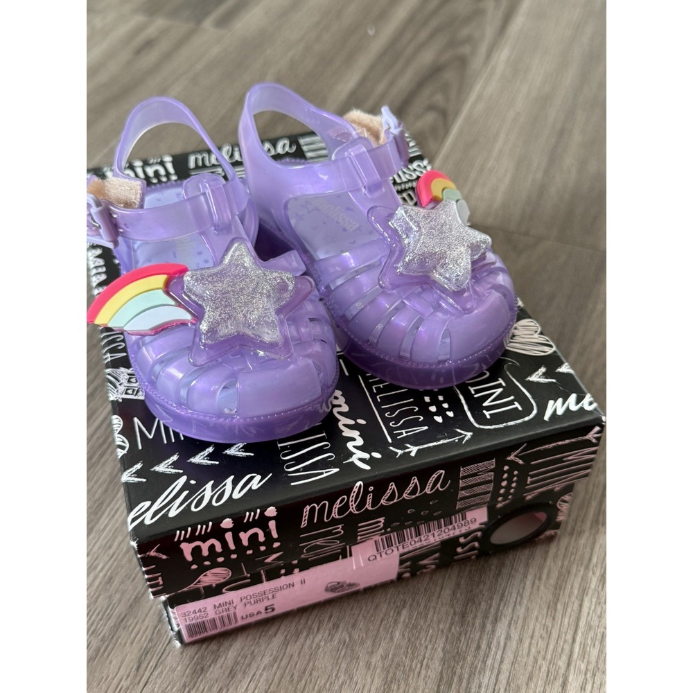 Mini Melissa Toddler Girls Sandal Size 5 Glitter Rainbow Star Possession II NIB